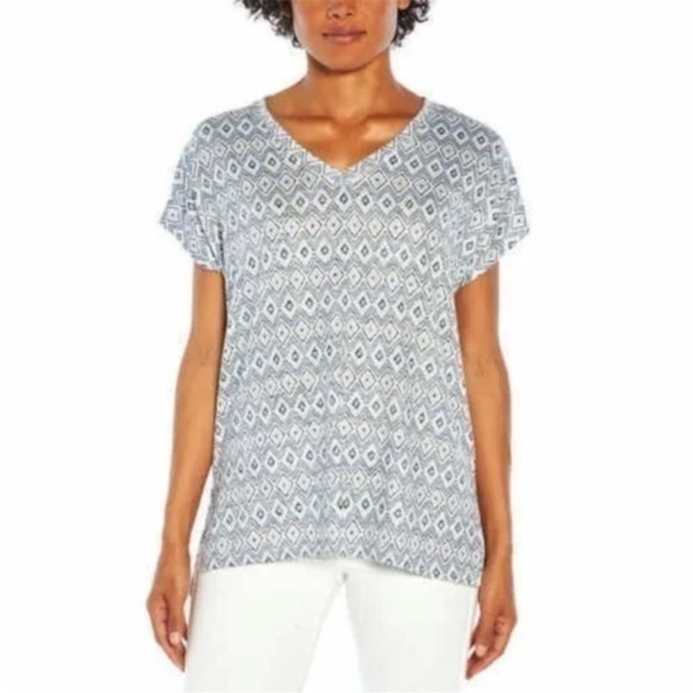 Orvis Classic Collection T-Shirt Blue White Chevron Short Sleeve size large